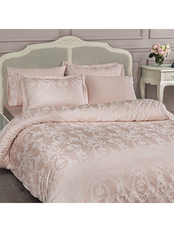 Постельное белье Tivolyo Home жаккард бамбук евро Grant pudra Цвет - пудра