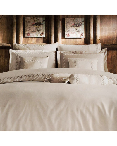 Постельное белье Tivolyo Home Catena bej премиум сатин с вышивкой евро