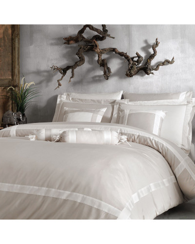 Постельное белье Tivolyo Home Banda gri/krem премиум сатин с вышивкой евро