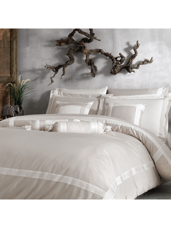 Постельное белье Tivolyo Home Banda gri/krem премиум сатин с вышивкой евро