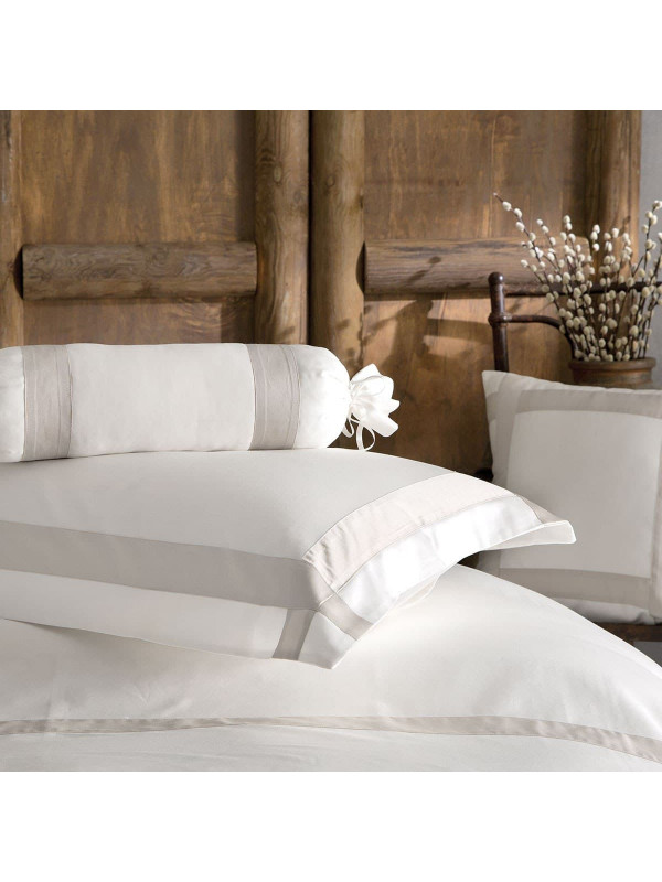 Постельное белье Tivolyo Home Banda krem-bej премиум сатин с вышивкой евро