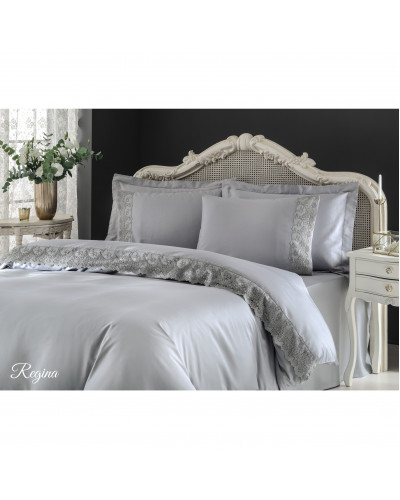 Постільна білизна Tivolyo Home Regina gri Делюкс сатин з гіпюром євро