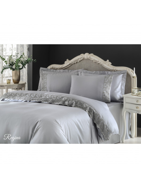 Постільна білизна Tivolyo Home Regina gri Делюкс сатин з гіпюром євро