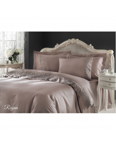 Постельное белье Tivolyo Home Regina Kahve делюкс сатин с гипюром евро