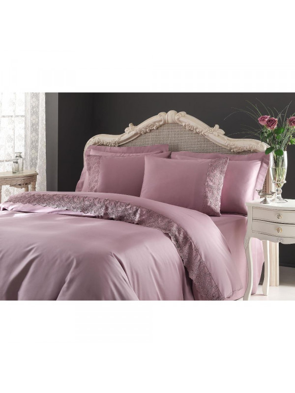 Постельное белье Tivolyo Home Regina murdum делюкс сатин с гипюром евро