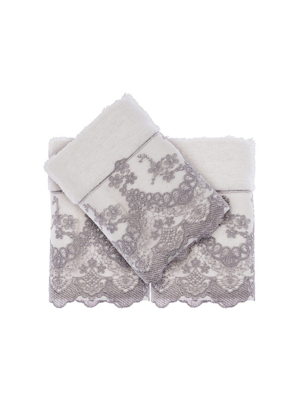 Кухонные полотенца Tivolyo Home Regina , 3 предмета, махра (100 хлопок) Цвета: кремовый, серый