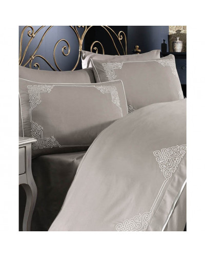 Постельное белье Grazie Home Santa bej премиум сатин с вышивкой евро