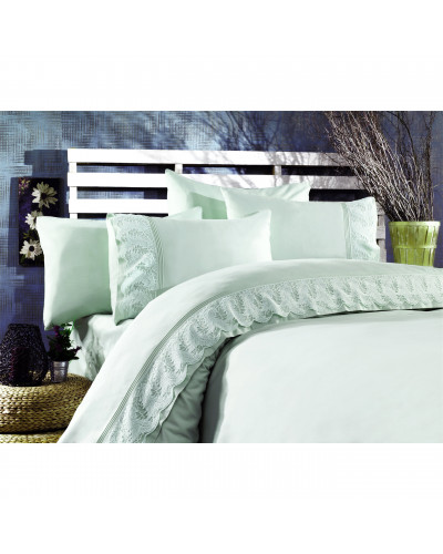 Постельное белье Grazie Home Katya su yesil делюкс сатин с гипюром евро