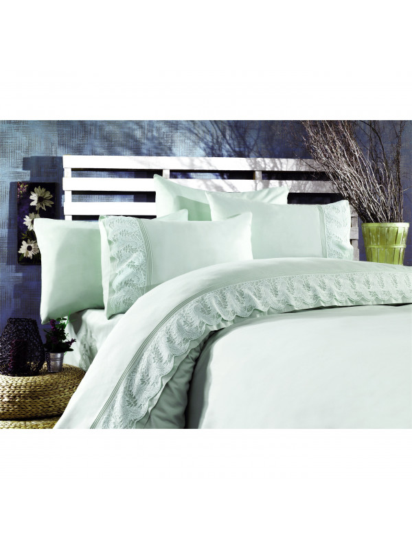 Постельное белье Grazie Home Katya su yesil делюкс сатин с гипюром евро