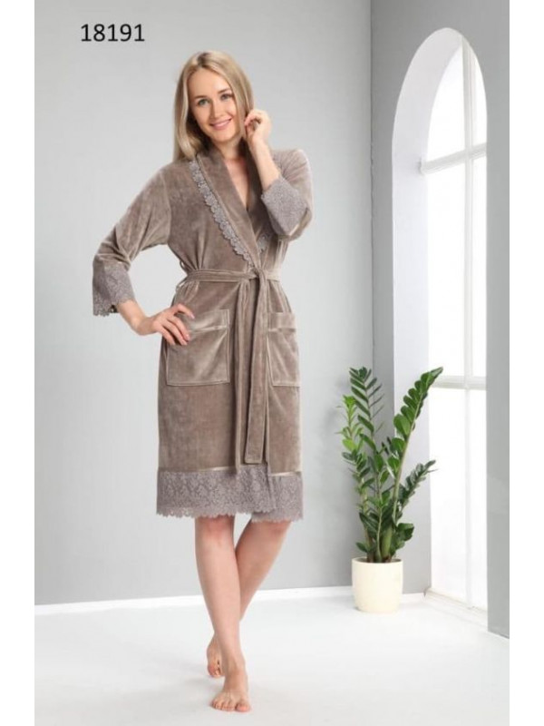 Халат женский nusa хлопок/бамбук модель 18191   бежевый,  l/xl
