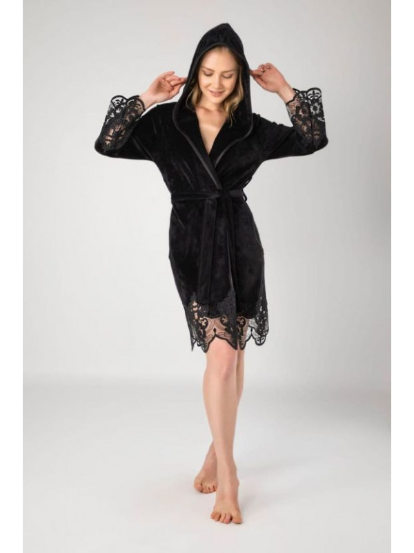 Халат женский nusa хлопок/бамбук  модель 0415    черный, l/ xl