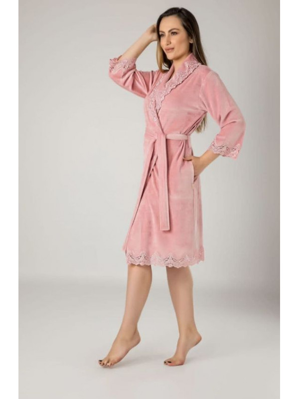 Халат женский nusa хлопок/бамбук модель 0411   пудра, s