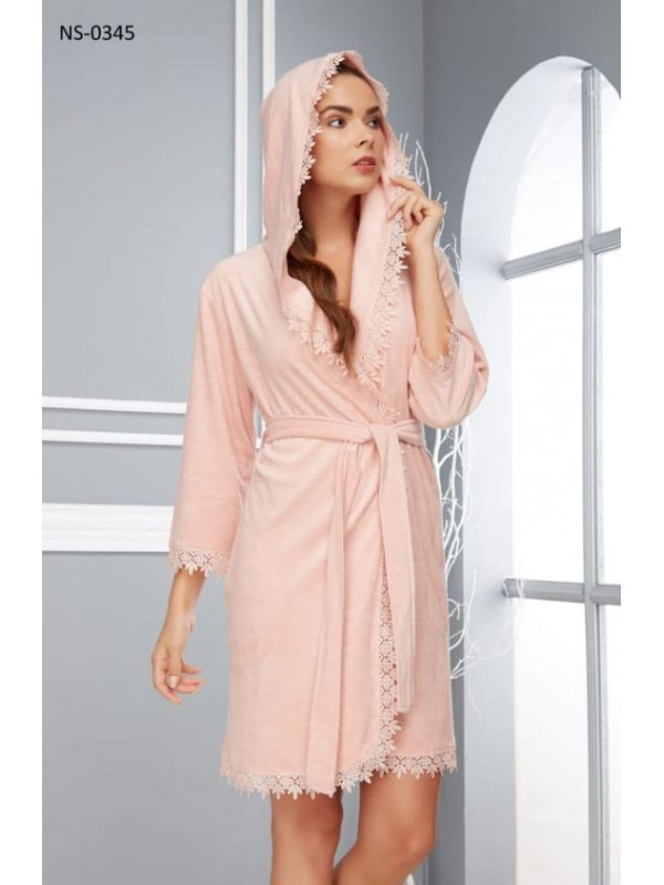 Халат женский nusa хлопок/бамбук модель 0345   пудра, m
