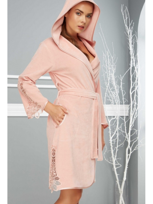 Халат женский nusa хлопок/бамбук модель 0369   пудра, s