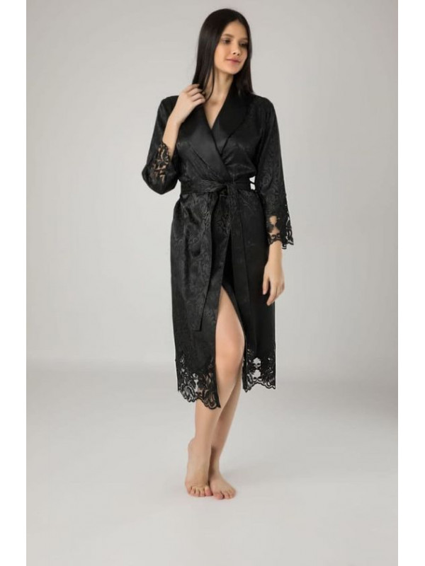 Халат женский nusa шелк модель 15060 siyah, xxxl