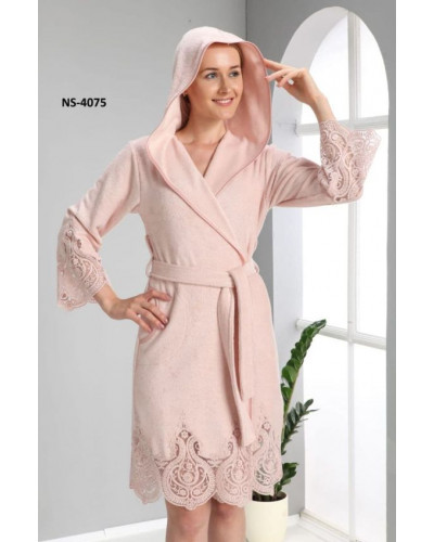 Халат женский nusa хлопок/бамбук модель 4075    пудра, s