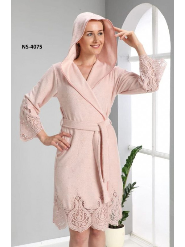 Халат женский nusa хлопок/бамбук модель 4075    пудра, s