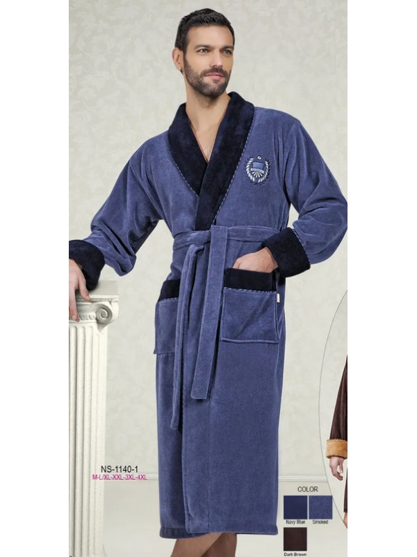 Халат мужской nusa хлопок/бамбук модель 1140-1    серо-синий,  xxl
