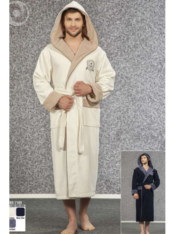 Халат мужской nusa хлопок/бамбук модель 7160    кремовый, xxxl