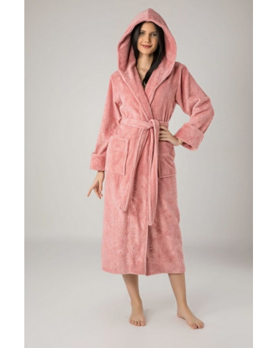 Халат женский nusa хлопок/бамбук модель 8655 с капюшоном   пудра, l/xl