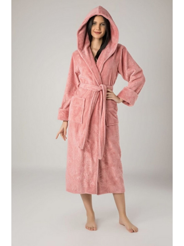 Халат женский nusa хлопок/бамбук модель 8655 с капюшоном   пудра, l/xl