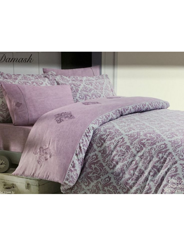 Постельное белье Maison D'or New Damask lilac люкссатин с вышивкой евро
