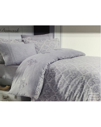 Постельное белье Maison D'or сатин делюкс New Damask Grey евро Цвета: серый