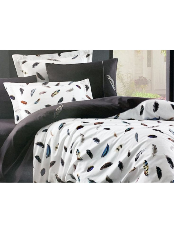 Постельное белье Maison D'or Pulume Volante antrasit люкссатин с вышивкой евро