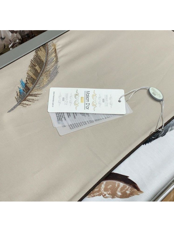 Постельное белье Maison D'or Pulume Volante beige люкссатин с вышивкой евро