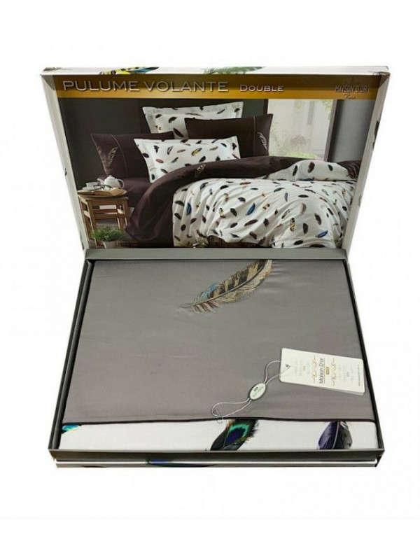Постельное белье Maison D'or Pulume Volante grey люкссатин с вышивкой евро