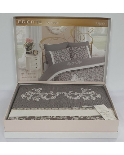 Постельное белье Maison D'or Brigitte brown люкссатин с вышивкой евро