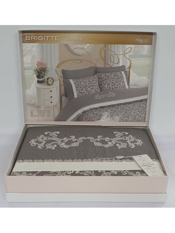 Постельное белье Maison D'or Brigitte brown люкссатин с вышивкой евро