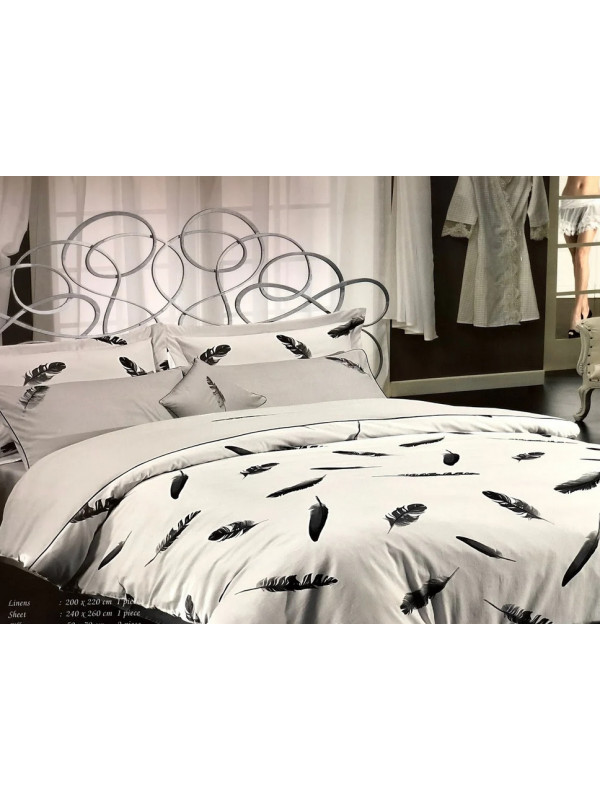 Постельное белье Maison D'or Plumes grey люкссатин с вышивкой евро