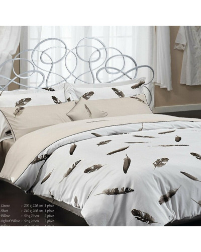 Постельное белье Maison D'or Plumes beige люкссатин с вышивкой евро