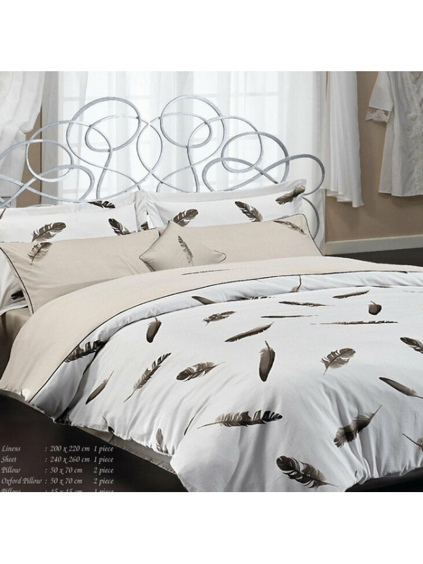 Постельное белье Maison D'or Plumes beige люкссатин с вышивкой евро