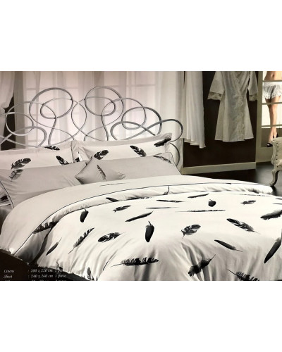 Постельное белье Maison D'or Plumes grey люкссатин с вышивкой семейное