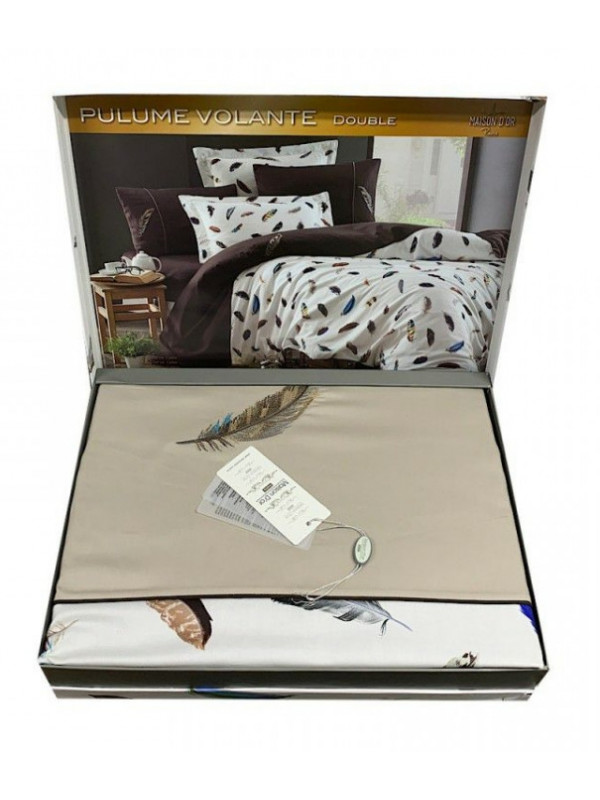 Постельное белье Maison D'or сатин делюкс Plum Volante Beige семейный Цвета: бежевый