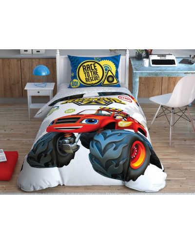 Подростковое постельное белье Tac Disney Blaze Road Rescue ранфорс полуторное на резинке