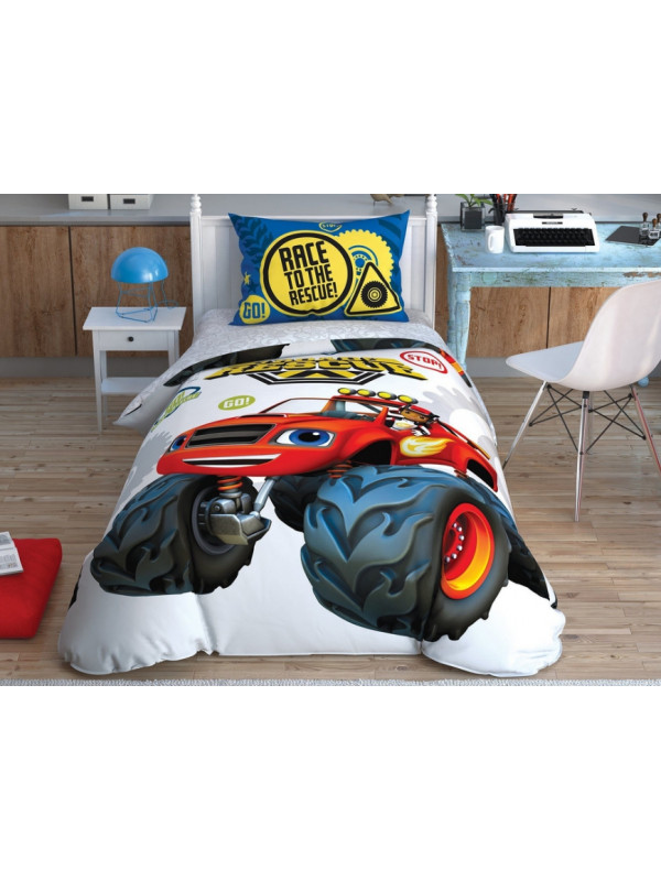 Подростковое постельное белье Tac Disney Blaze Road Rescue ранфорс полуторное на резинке