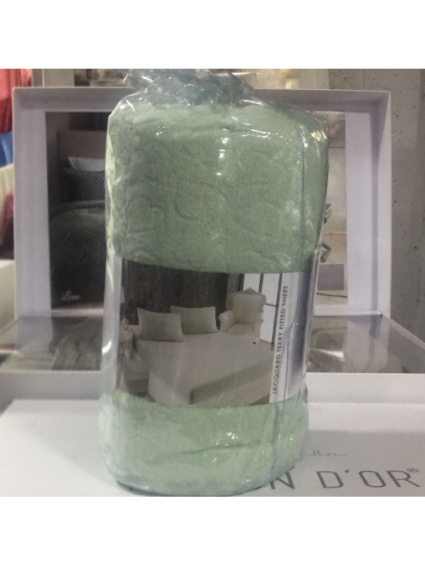 Простынь Maison D'or green махровая на резинке 180x200 + наволочки 2-50x70