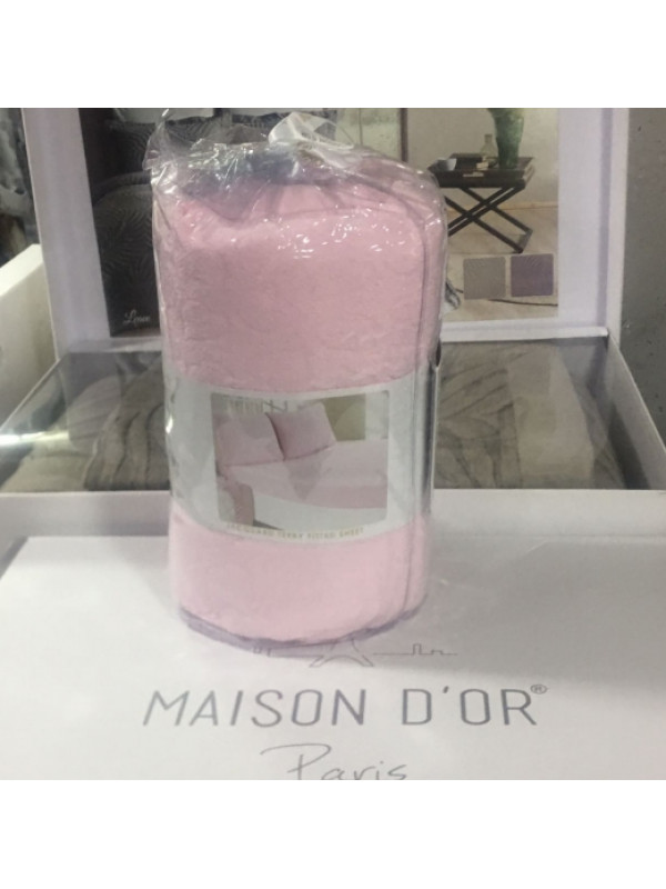 Простынь Maison D'or pink махровая на резинке 180x200 + наволочки 2-50x70