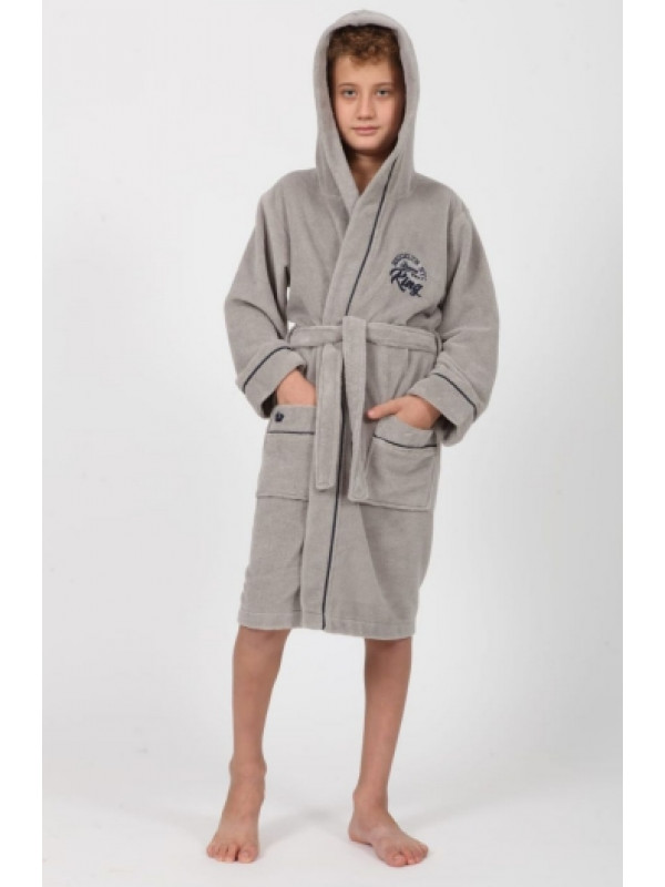 Детский халат для мальчика Nusa хлопок/бамбук, 9-10 лет, рост 134-140,   серый