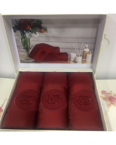 Кухонные полотенца Tivolyo Home Violetta bordo , 3 предмета, махра (100 хлопок) Цвета: белый