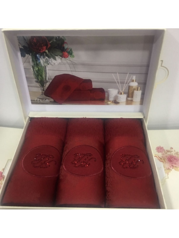 Кухонные полотенца Tivolyo Home Violetta bordo , 3 предмета, махра (100 хлопок) Цвета: белый