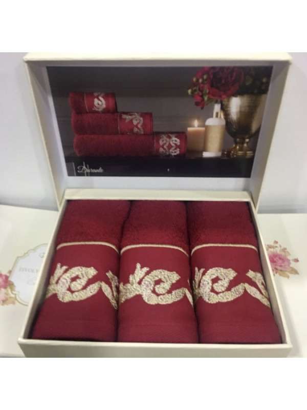 Кухонные полотенца Tivolyo Home Durante bordo , 3 предмета, махра (100 хлопок) Цвета: бордовый