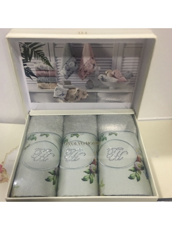 Кухонные полотенца Tivolyo Home Roseland lux mint , 3 предмета, махра (100 хлопок) Цвета: ментоловый