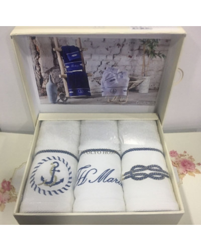 Кухонные полотенца Tivolyo Home Anchor beyaz, 3 предмета, махра (100 хлопок) Цвета: белый