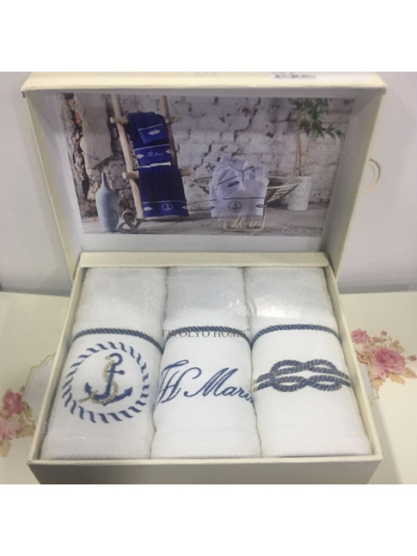 Кухонные полотенца Tivolyo Home Anchor beyaz, 3 предмета, махра (100 хлопок) Цвета: белый