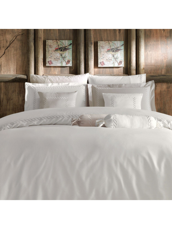 Постільна білизна Tivolyo Home Catena k.beyaz преміум сатин з вишивкою євро