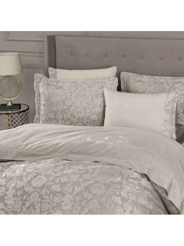 Постельное белье Tivolyo Home Fortuny bej жаккард делюкс лен евро